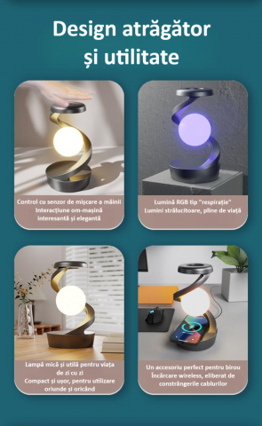 Lampa inteligenta rotativa, pentru birou sau noptiera, cu multiple moduri de control, senzor de miscare, lumina difuza de noapte, lumina RGB, baterie incorporata, gri [6]