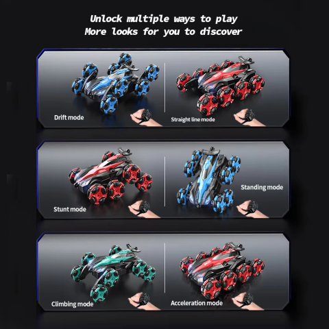 Masina de jucarie electrica ZYTEQ®️ 8 roti, tractiune integrala 4WD, telecomanda 2.4G si control prin ceas, viteza mare, drift cu aburi si cascadorii 360 de grade, verde [5]