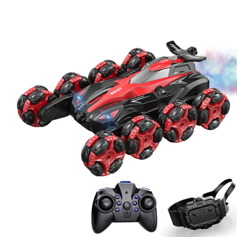 COPII - Masina de jucarie electrica ZYTEQ®️ 8 roti, tractiune integrala 4WD, telecomanda 2.4G si control prin ceas, viteza mare, drift cu aburi si cascadorii 360 de grade, rosie