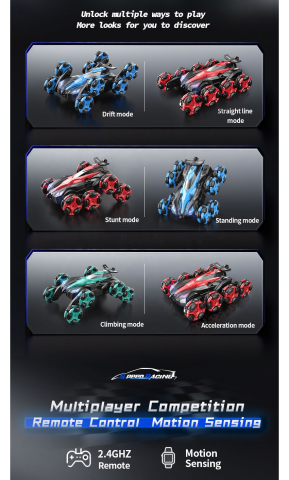 Masina de jucarie electrica ZYTEQ®️ 8 roti, tractiune integrala 4WD, telecomanda 2.4G si control prin ceas, viteza mare, drift cu aburi si cascadorii 360 de grade, rosie [4]