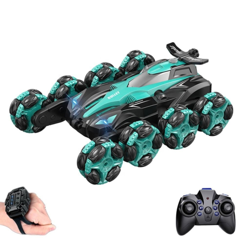 COPII - Masina de jucarie electrica ZYTEQ®️ 8 roti, tractiune integrala 4WD, telecomanda 2.4G si control prin ceas, viteza mare, drift cu aburi si cascadorii 360 de grade, verde