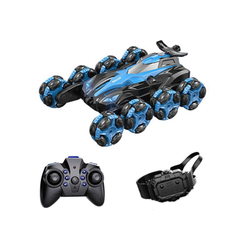 COPII - Masina de jucarie electrica ZYTEQ®️ 8 roti, tractiune integrala 4WD, telecomanda 2.4G si control prin ceas, viteza mare, drift cu aburi si cascadorii 360 de grade, albastra