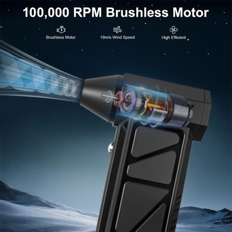 Mini ventilator turbo portabil ZYTEQ®, fara perii, de mare viteza, suflanta de praf, zapada, Frunze, pentru camping si aer liber, reincarcabil, negru [5]