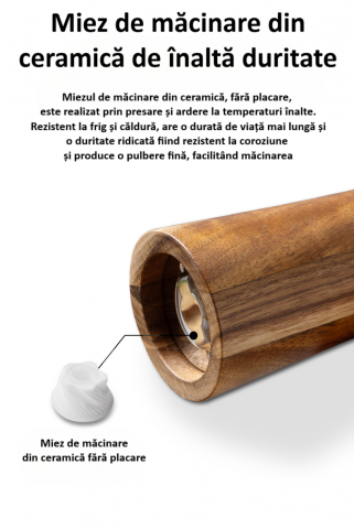 Set 2 rasnite pentru sare si piper, suport din lemn de acacia, inel de otel negru, granulatie reglabila, mecanism ceramic de inalta duritate, ax din aluminiu, capac si corp din lemn, maro [7]