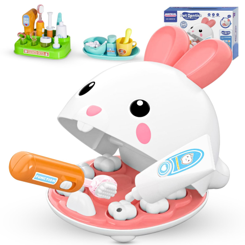 COPII - Set de joaca Pet Dentist ZYTEQ®️, jucarie interactiva, educativa, pentru copii de 3 ani+, cu 17 piese,, alb-roz