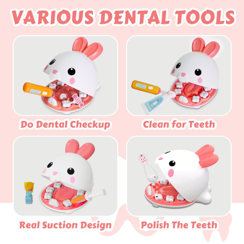 Set de joaca Pet Dentist ZYTEQ®️, jucarie interactiva, educativa, pentru copii de 3 ani+, cu 17 piese,, alb-roz [5]