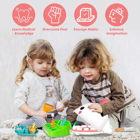 Set de joaca Pet Dentist ZYTEQ®️, jucarie interactiva, educativa, pentru copii de 3 ani+, cu 17 piese,, alb-roz [1]