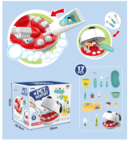 Set de joaca Pet Dentist ZYTEQ®️, jucarie interactiva, educativa, pentru copii de 3 ani+, cu 17 piese, alb-albastru [3]