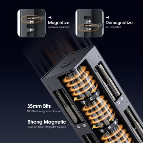 Set surubelnita electrica 57 in 1 ZYTEQ®️, pentru reparatiile de telefoane, laptopuri, ceasuri si alte dispozitive electronice, multifunctional, magnetic, iluminare LED, display digital, negru [4]