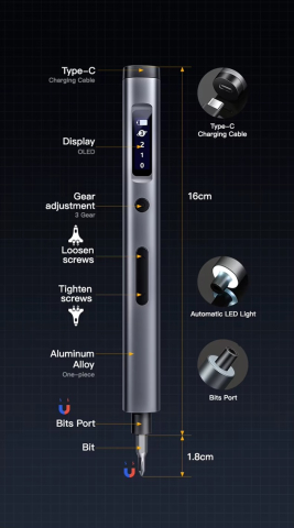 Set surubelnita electrica 57 in 1 ZYTEQ®️, pentru reparatiile de telefoane, laptopuri, ceasuri si alte dispozitive electronice, multifunctional, magnetic, iluminare LED, display digital, negru [11]