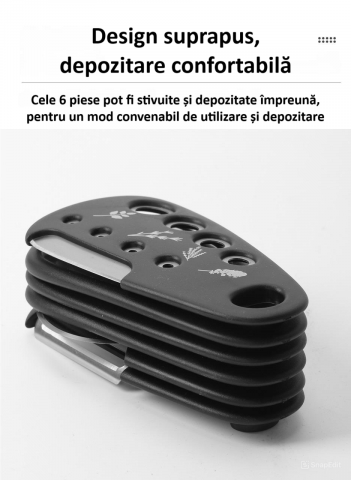 Set ustensile de bucatarie multifunctionale 6 in 1, razatoare, deschizator de sticle, curatator fructe si legume, taietor pizza, peeler, razatoare usturoi si ghimbir, otel inoxidabil, negre [7]