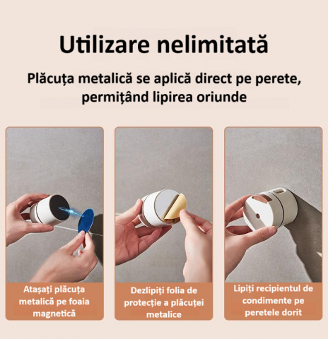 Cutie de condimente magnetica, montare pe perete, capac rotativ, detasabila, usor de curatat, alba [9]