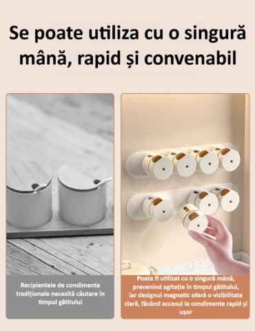 Cutie de condimente magnetica, montare pe perete, capac rotativ, detasabila, usor de curatat, alba [7]