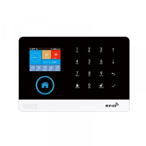 Sistem de alarma wireless, LCD, WiFi, GSM, RFID, touchscreen, control prin aplicatia Tuya Smart, kit inteligent cu senzor si detector PIR, alerta prin SMS, apel vocal, notificare pe telefon, alb [1]