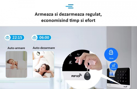Sistem de alarma wireless, LCD, WiFi, GSM, RFID, touchscreen, control prin aplicatia Tuya Smart, kit inteligent cu senzor si detector PIR, alerta prin SMS, apel vocal, notificare pe telefon, alb [14]