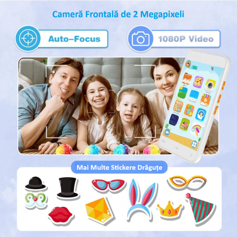 Smartphone Educativ pentru Copii ZYTEQ®️ D5H, Ecran 3.97" LCD, Camera Foto 5MP 1080P Auto-Focus, Android 5.0, Baterie 2000mAh, Memorie 8GB, Alb [2]