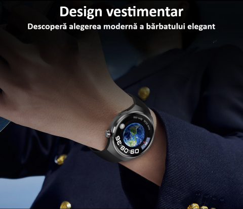 Smartwatch, ecran 1.6", rezistent la apa, notificari apel bluetooth/sms/social media, monitorizare activitati fizice, somn, ritm cardiac, pedometru, incarcare wireless, unisex, Android, IOS, negru [3]