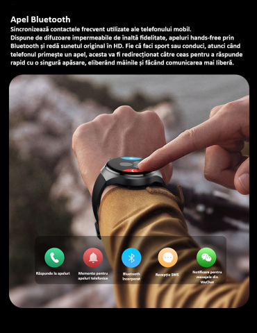 Smartwatch, ecran 1.6", rezistent la apa, notificari apel bluetooth/sms/social media, monitorizare activitati fizice, somn, ritm cardiac, pedometru, incarcare wireless, unisex, Android, IOS, negru [4]