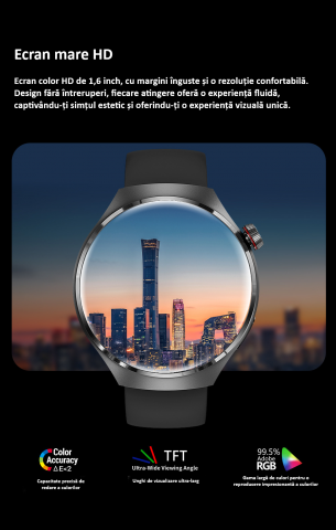 Smartwatch, ecran 1.6", rezistent la apa, notificari apel bluetooth/sms/social media, monitorizare activitati fizice, somn, ritm cardiac, pedometru, incarcare wireless, unisex, Android, IOS, negru [5]