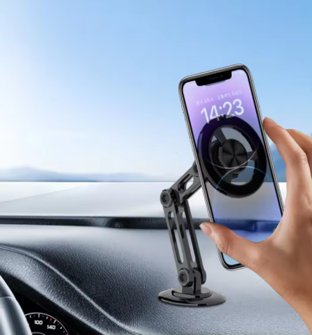 Suport auto magnetic ZYTEQ®️ pentru telefon si tableta universal, cu unghi reglabil si rotire 360°, magneti si banda adeziva, negru [4]