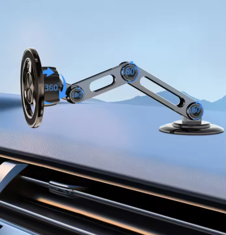 Suport auto magnetic ZYTEQ®️ pentru telefon si tableta universal, cu unghi reglabil si rotire 360°, magneti si banda adeziva, negru [3]