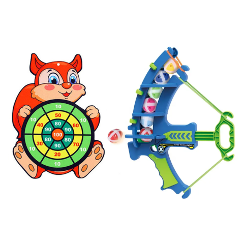 COPII - Tabla de darts interactiva pentru copii ZYTEQ®️ vulpe, set cu arc si bile adezive, albastru-verde, 34x20.5cm