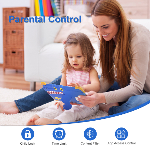 Tableta educationala pentru copii ZYTEQ®️ 10.1 inch, Android, 8GB RAM + 512GB, 5G, control parental, camera duala, carcasa rezistenta, ecran tactil HD, WiFi, Bluetooth, husal, albastra [2]