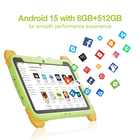 Tableta educationala pentru copii ZYTEQ®️ 10.1 inch, Android, 8GB RAM + 512GB, 5G, control parental, camera duala, carcasa rezistenta, ecran tactil HD, WiFi, Bluetooth, husal, verde [5]
