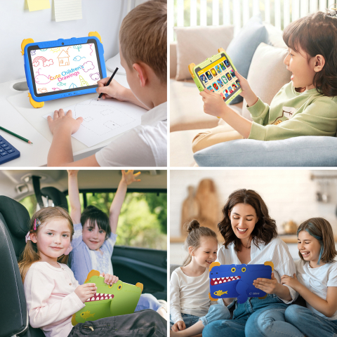 Tableta educationala pentru copii ZYTEQ®️ 10.1 inch, Android, 8GB RAM + 512GB, 5G, control parental, camera duala, carcasa rezistenta, ecran tactil HD, WiFi, Bluetooth, husal, albastra [3]