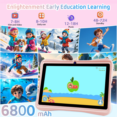 Tableta educationala ZYTEQ®️ pentru copii, 7 inch, 16GB RAM + 1TB ROM, Android, 3-12 ani, aplicatii Play Store, carcasa rezistenta, jocuri distractive, ecran tactil HD, Bluetooth, WiFi, 3200mAh, roz [8]
