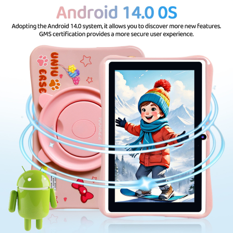 Tableta educationala ZYTEQ®️ pentru copii, 7 inch, 16GB RAM + 1TB ROM, Android, 3-12 ani, aplicatii Play Store, carcasa rezistenta, jocuri distractive, ecran tactil HD, Bluetooth, WiFi, 3200mAh, roz [2]