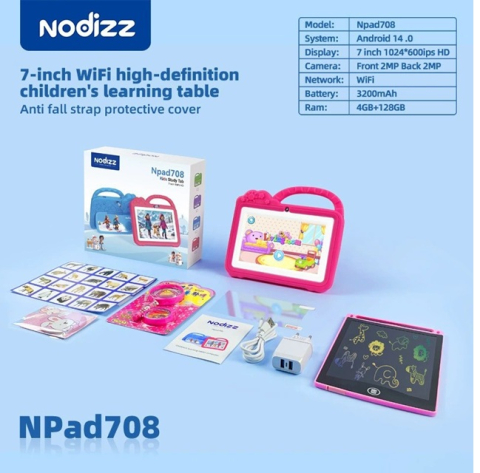 Tableta educationala ZYTEQ®️ pentru copii, 7 inch, 4GB RAM + 128GB ROM, Android, 3-12 ani, aplicatii Play Store, carcasa rezistenta, jocuri distractive, ecran tactil HD, Bluetooth, WiFi, 3200mAh, roz [1]