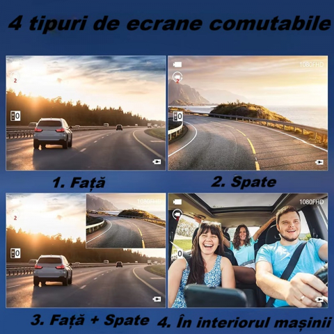 Camera video de bord auto S16 Full HD 1080P, WDR, 170°, 3 lentile, Wi-Fi, ecran IPS de 2 inch, filmare zi si noapte, inregistrare in bucla, Night Vision, detectare miscare, parcare asistata, neagra [14]