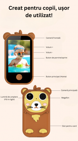 Telefon Mobil pentru Copii ZYTEQ® Q13 cu Ecran IPS 2.8'', Camera Foto/Video 1080P, Jocuri Educative, Card TF pana la 128GB, MP3 Player, Control Parental, Lanterna, Roz [4]
