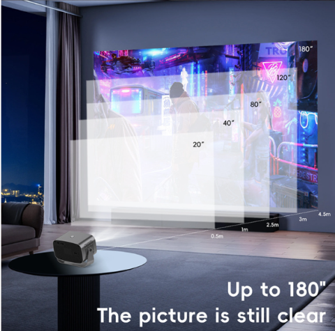 Videoproiector portabil ZYTEQ®️ V100, Smart, 300 ANSI lumeni, Android 12, WiFi 6 dual-band 4K 2.4G+5G, Bluetooth, rezolutie 1080P, cu telecomanda, negru [8]