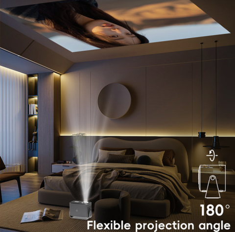 Videoproiector portabil ZYTEQ®️ V100, Smart, 300 ANSI lumeni, Android 12, WiFi 6 dual-band 4K 2.4G+5G, Bluetooth, rezolutie 1080P, cu telecomanda, negru [5]